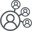 A grey icon on four circles with users inside them.